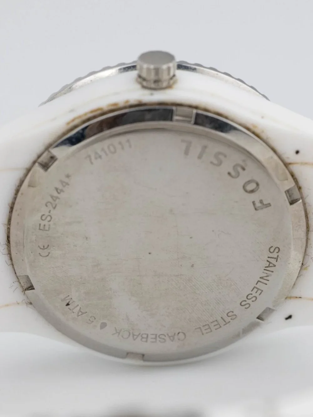 FOSSIL ES-2444 Stella Glitz White Resin Quartz Analog Women's Watch New Battery